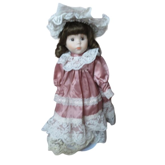 Vintage Porcelain 16" Doll with Victorian Dress & Bonnet - Picture 1 of 8